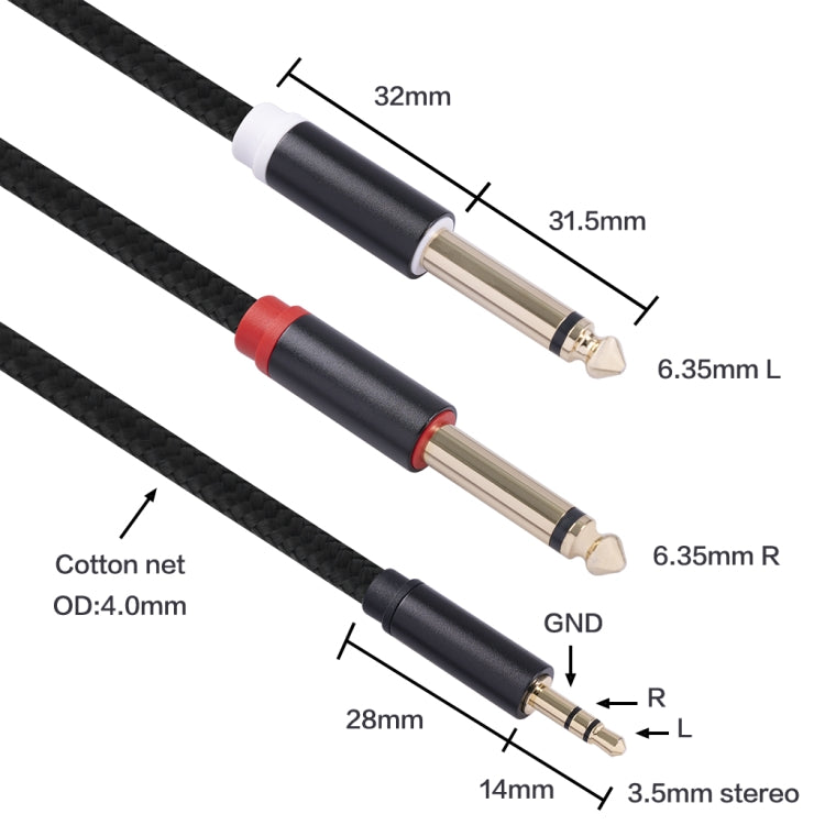 3683 Cavo audio maschio da 3,5 mm a doppio maschio da 6,35 mm, 1m, 2m, 3m