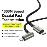 Baseus CATPN-01 100W 5A PD3.1 Gen2 USB-C / Tipo-C a USB-C / Tipo-C HD Cavo martello coassiale stesso schermo, lunghezza cavo: 1,5 m