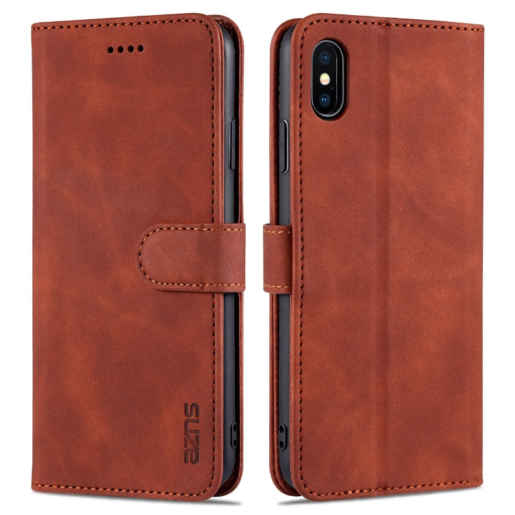 AZNS Skin Feel Calf Texture Custodia in pelle con apertura orizzontale con slot per carte, supporto e portafoglio, For iPhone XS Max, For iPhone XR