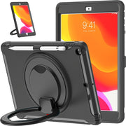 Custodia protettiva antiurto in silicone + PC con supporto per impugnatura pieghevole con rotazione a 360 gradi e slot per penna, For iPad 10.2 2021 / 2020 / 2019