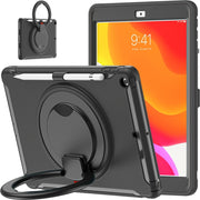 Custodia protettiva antiurto in silicone + PC con supporto per impugnatura pieghevole con rotazione a 360 gradi e slot per penna, For iPad 10.2 2021 / 2020 / 2019
