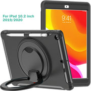 Custodia protettiva antiurto in silicone + PC con supporto per impugnatura pieghevole con rotazione a 360 gradi e slot per penna, For iPad 10.2 2021 / 2020 / 2019