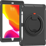Custodia protettiva antiurto in silicone + PC con supporto per impugnatura pieghevole con rotazione a 360 gradi e slot per penna, For iPad 10.2 2021 / 2020 / 2019