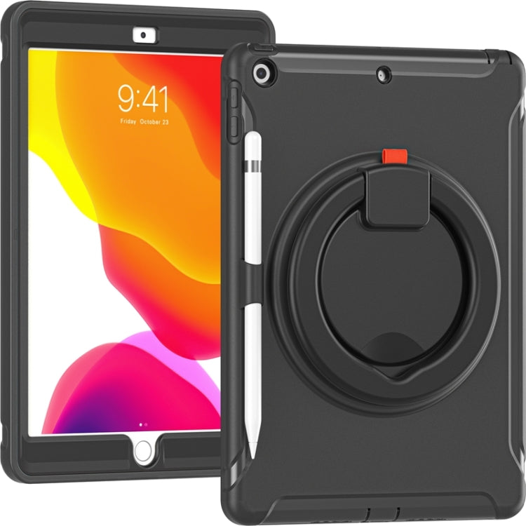 Custodia protettiva antiurto in silicone + PC con supporto per impugnatura pieghevole con rotazione a 360 gradi e slot per penna, For iPad 10.2 2021 / 2020 / 2019