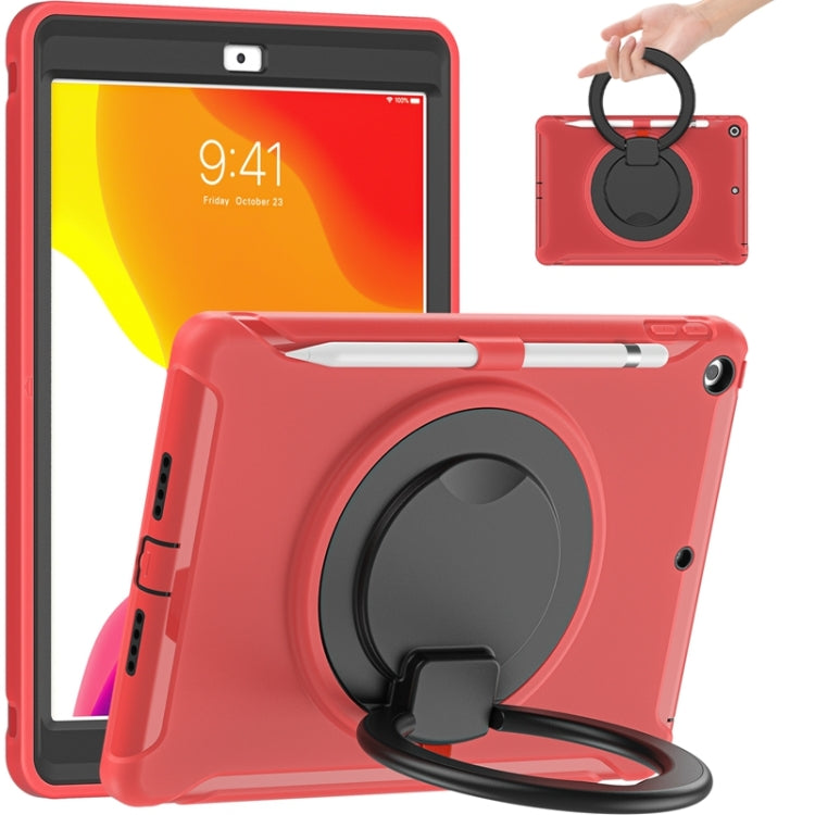 Custodia protettiva antiurto in silicone + PC con supporto per impugnatura pieghevole con rotazione a 360 gradi e slot per penna, For iPad 10.2 2021 / 2020 / 2019