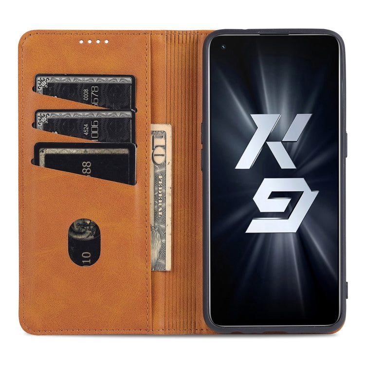 AZNS Custodia in pelle a vibrazione orizzontale con struttura in vitello magnetico con slot per carte, supporto e portafoglio, For OPPO K9 5G, For OPPO Reno6 / Reno6 Pro