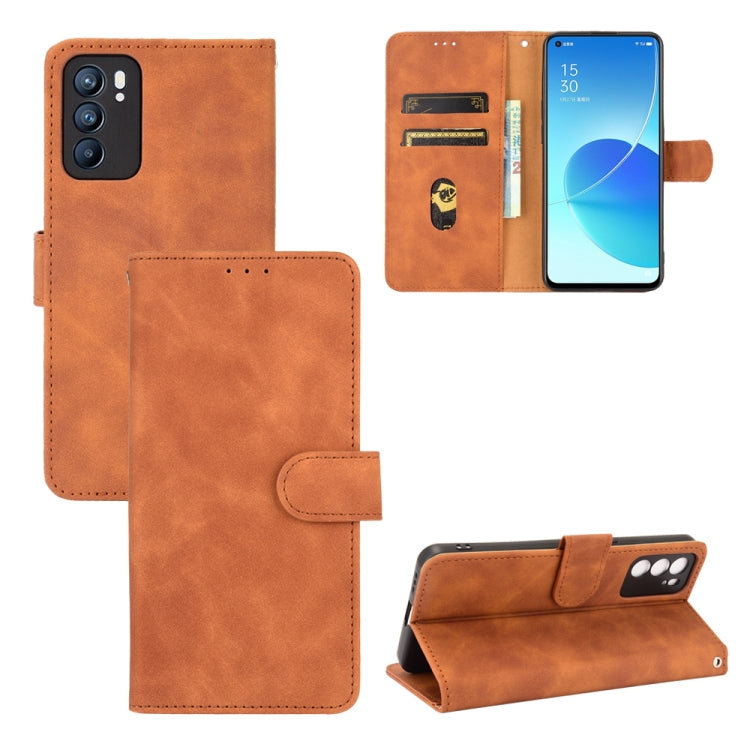 Tinta unita Skin Feel Fibbia magnetica Flip orizzontale Custodia in pelle PU con struttura in vitello con supporto e slot per schede e portafoglio, For OPPO Reno5 A(Japan), For OPPO Reno6 Pro+, For OPPO Reno6 Pro, For OPPO Reno6