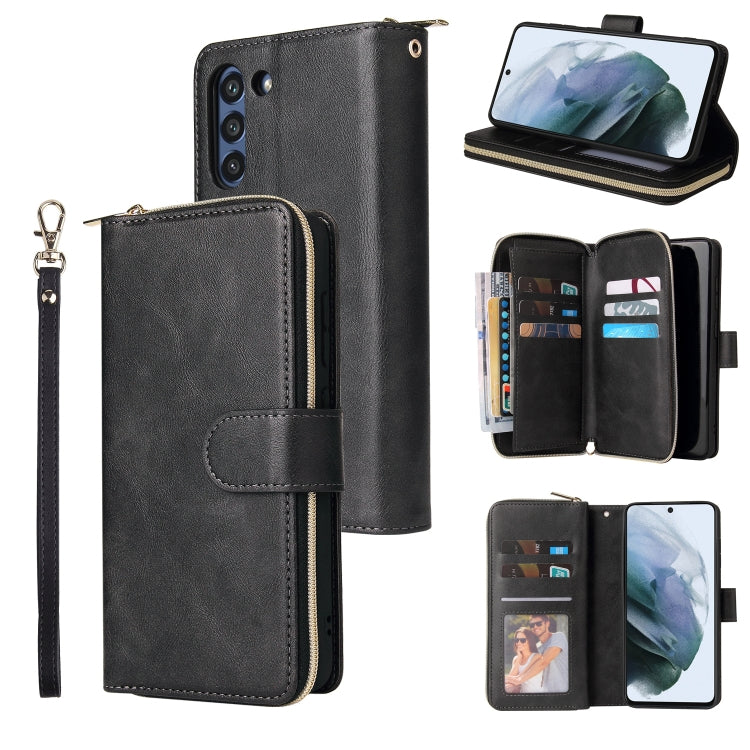 Borsa a portafoglio con cerniera Custodia in pelle PU a vibrazione orizzontale con supporto e 9 slot per schede e portafoglio e cordino e cornice per foto, For Samsung Galaxy S21 FE, For Samsung Galaxy S21+, For Samsung Galaxy S21 Ultra