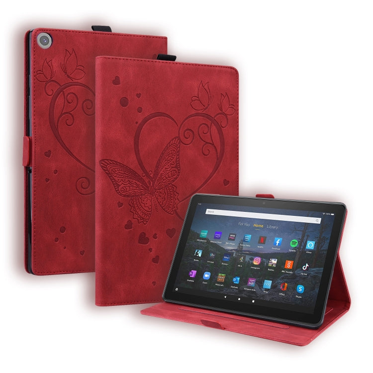 Custodia in pelle a libro orizzontale con motivo a farfalla Love con supporto e funzione Sleep / Wake-up, For Amazon Fire HD 8 (2015/2016/2017/2018), For Amazon Fire HD 8 (2020), For Amazon Fire HD 10 Plus (2021) / HD 10 (2021)