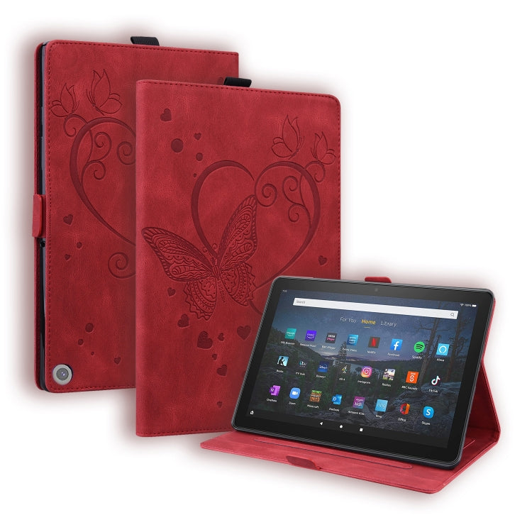 Custodia in pelle a libro orizzontale con motivo a farfalla Love con supporto e funzione Sleep / Wake-up, For Amazon Fire HD 8 (2015/2016/2017/2018), For Amazon Fire HD 8 (2020), For Amazon Fire HD 10 Plus (2021) / HD 10 (2021)