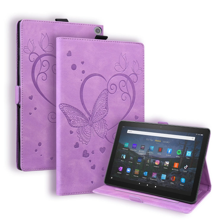 Custodia in pelle a libro orizzontale con motivo a farfalla Love con supporto e funzione Sleep / Wake-up, For Amazon Fire HD 8 (2015/2016/2017/2018), For Amazon Fire HD 8 (2020), For Amazon Fire HD 10 Plus (2021) / HD 10 (2021)