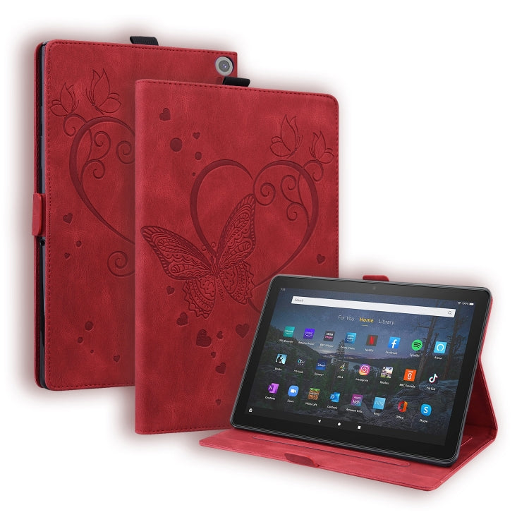 Custodia in pelle a libro orizzontale con motivo a farfalla Love con supporto e funzione Sleep / Wake-up, For Amazon Fire HD 8 (2015/2016/2017/2018), For Amazon Fire HD 8 (2020), For Amazon Fire HD 10 Plus (2021) / HD 10 (2021)