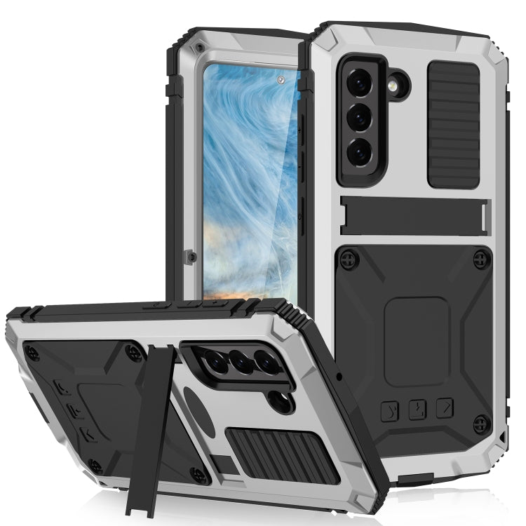 Custodia protettiva in metallo + silicone antiurto impermeabile antipolvere R-JUST con supporto, For Samsung Galaxy S21 FE