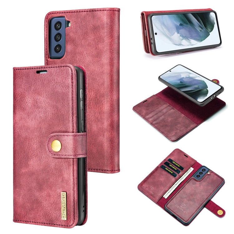 DG.MING Crazy Horse Texture Flip Custodia in pelle magnetica staccabile con supporto e slot per schede e portafoglio, For Samsung Galaxy S21 FE