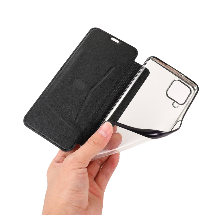 Custodia in pelle a conchiglia orizzontale PU + TPU con placcatura abbronzante con supporto e slot per schede, For Samsung Galaxy A12 / A42 5G