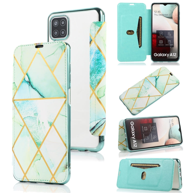 Custodia in pelle a conchiglia orizzontale PU + TPU con placcatura abbronzante con supporto e slot per schede, For Samsung Galaxy A12 / A42 5G