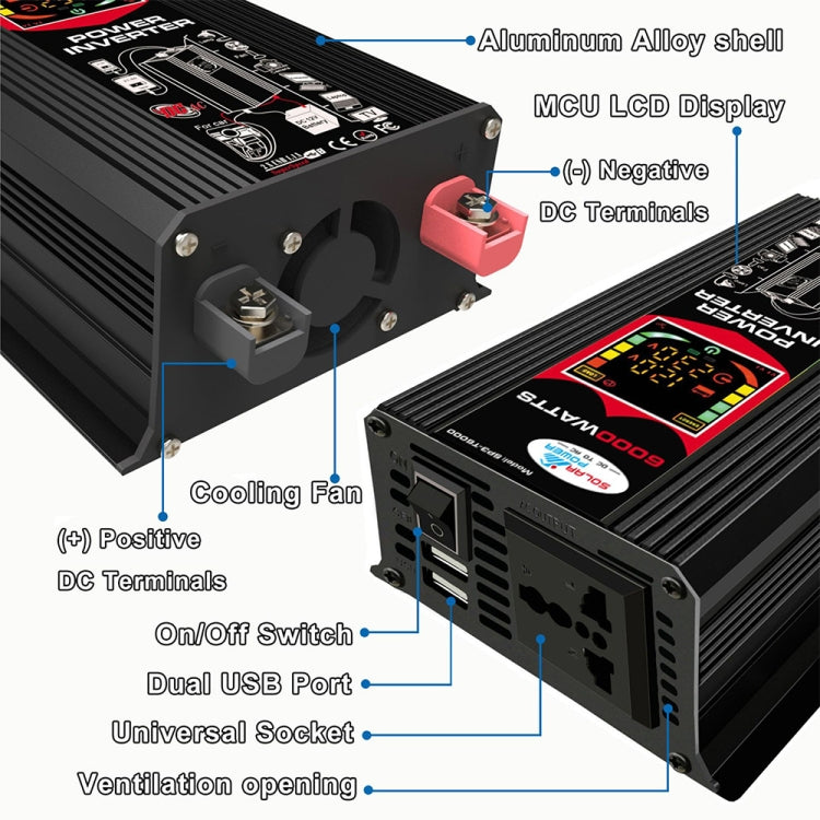 Inverter di alimentazione per auto Tang III generazione da 12V a 110V 6000W con display LCD e doppia USB, 12V to 110V