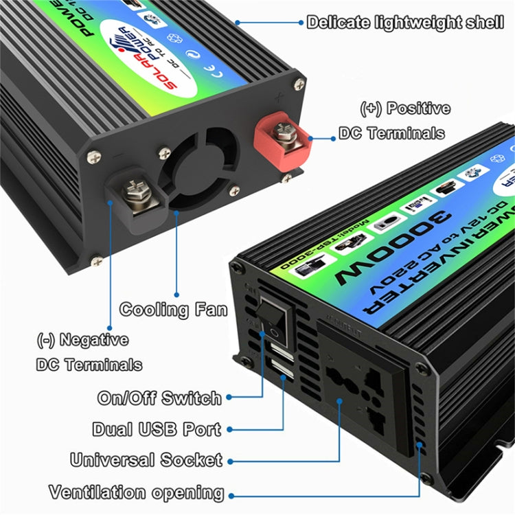 Tang I Generation 12V a 220V 3000W Inverter di alimentazione per auto intelligente con doppia USB, 12V to 220V