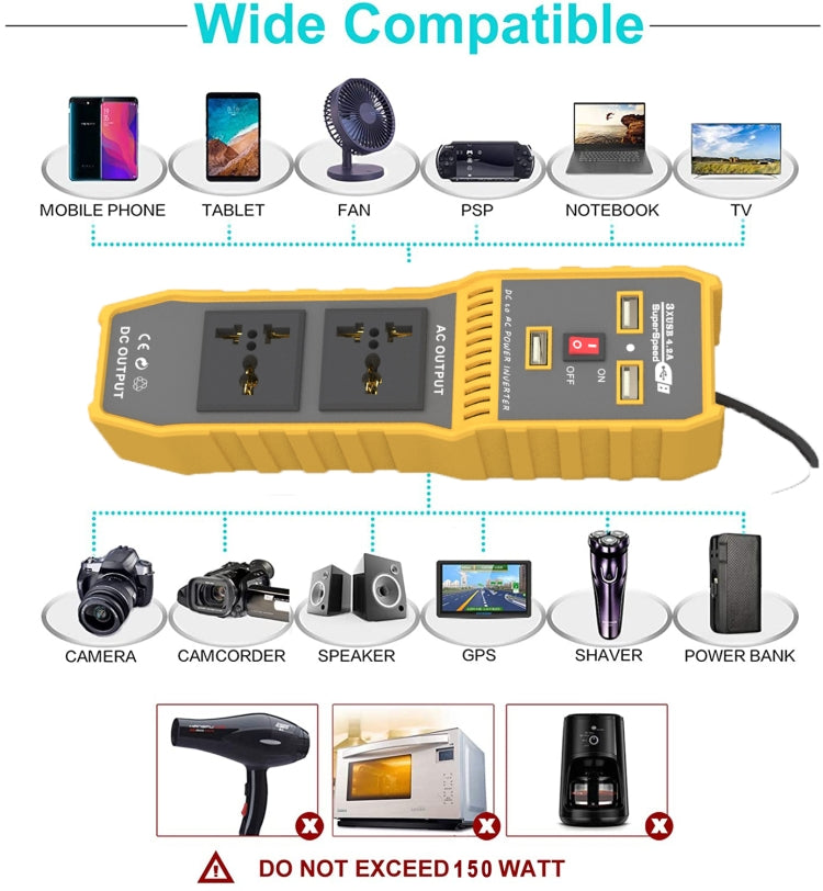 Convertitore di potenza per auto da 12 V a 220 V 300 W con tre USB, 12V to 220V