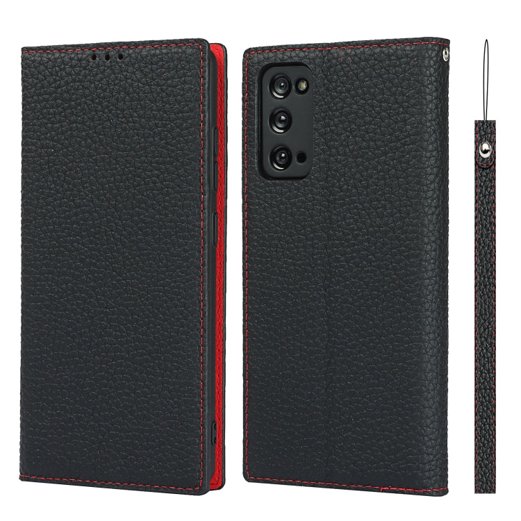 Custodia in pelle di vacchetta con strato superiore ribaltabile orizzontale con trama litchi con supporto e slot per carte e portafoglio e cinturino e avvolgitore, For Samsung Galaxy S20 FE