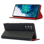 Custodia in pelle di vacchetta con strato superiore ribaltabile orizzontale con trama litchi con supporto e slot per carte e portafoglio e cinturino e avvolgitore, For Samsung Galaxy S20 FE