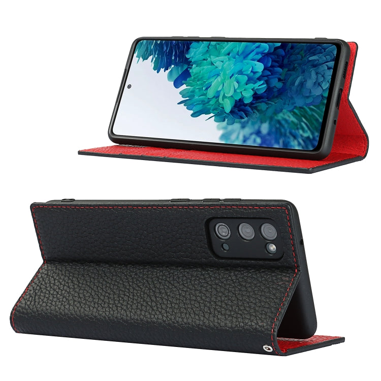 Custodia in pelle di vacchetta con strato superiore ribaltabile orizzontale con trama litchi con supporto e slot per carte e portafoglio e cinturino e avvolgitore, For Samsung Galaxy S20 FE