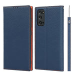 Custodia in pelle di vacchetta con strato superiore ribaltabile orizzontale con trama litchi con supporto e slot per carte e portafoglio e cinturino e avvolgitore, For Samsung Galaxy S20 FE