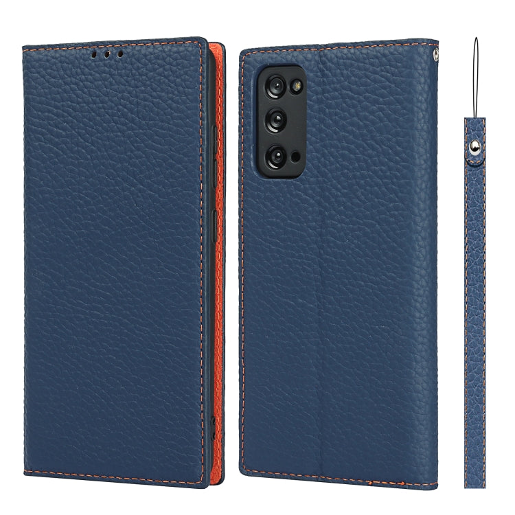 Custodia in pelle di vacchetta con strato superiore ribaltabile orizzontale con trama litchi con supporto e slot per carte e portafoglio e cinturino e avvolgitore, For Samsung Galaxy S20 FE