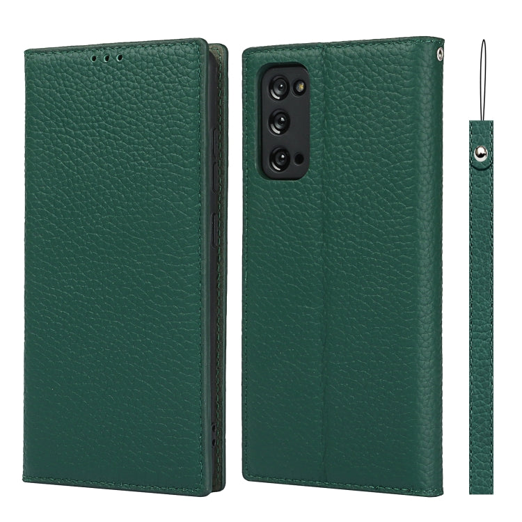 Custodia in pelle di vacchetta con strato superiore ribaltabile orizzontale con trama litchi con supporto e slot per carte e portafoglio e cinturino e avvolgitore, For Samsung Galaxy S20 FE