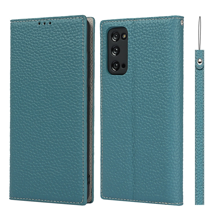 Custodia in pelle di vacchetta con strato superiore ribaltabile orizzontale con trama litchi con supporto e slot per carte e portafoglio e cinturino e avvolgitore, For Samsung Galaxy S20 FE