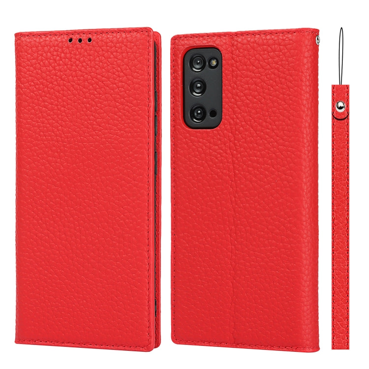Custodia in pelle di vacchetta con strato superiore ribaltabile orizzontale con trama litchi con supporto e slot per carte e portafoglio e cinturino e avvolgitore, For Samsung Galaxy S20 FE