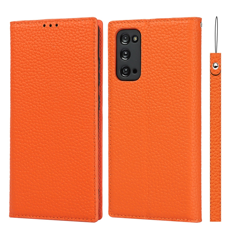 Custodia in pelle di vacchetta con strato superiore ribaltabile orizzontale con trama litchi con supporto e slot per carte e portafoglio e cinturino e avvolgitore, For Samsung Galaxy S20 FE