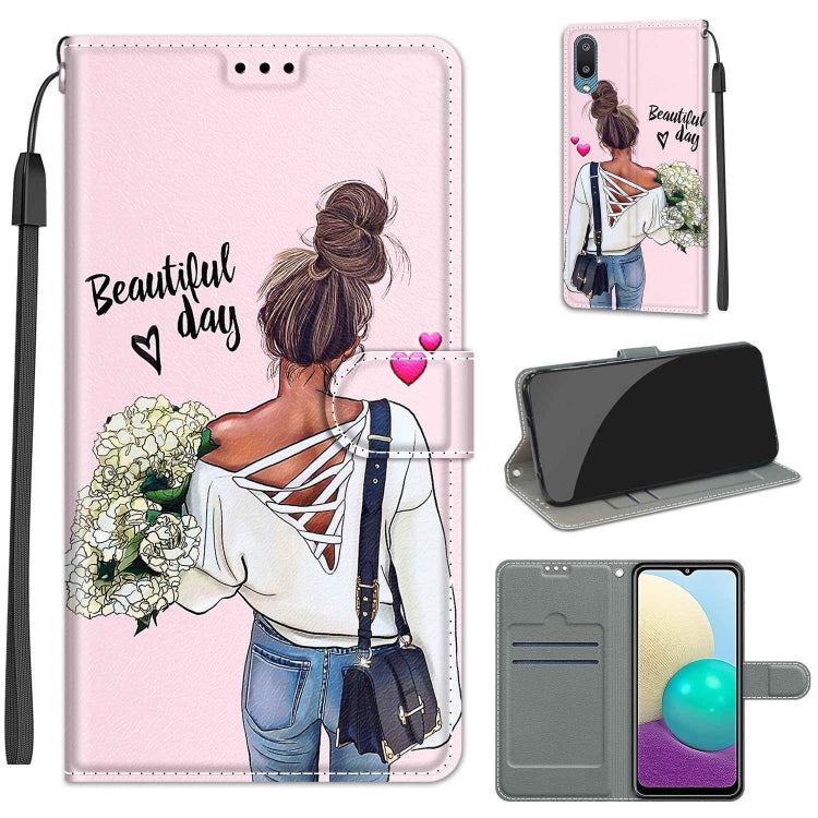 Custodia in pelle PU a vibrazione orizzontale con chiusura magnetica a disegno colorato di tensione con supporto e slot per schede, For Samsung Galaxy A02 / M02