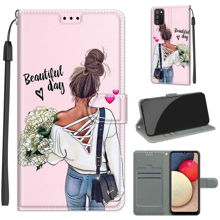 Custodia in pelle PU a vibrazione orizzontale con chiusura magnetica a disegno colorato di tensione con supporto e slot per schede, For Samsung Galaxy A02s / M02s