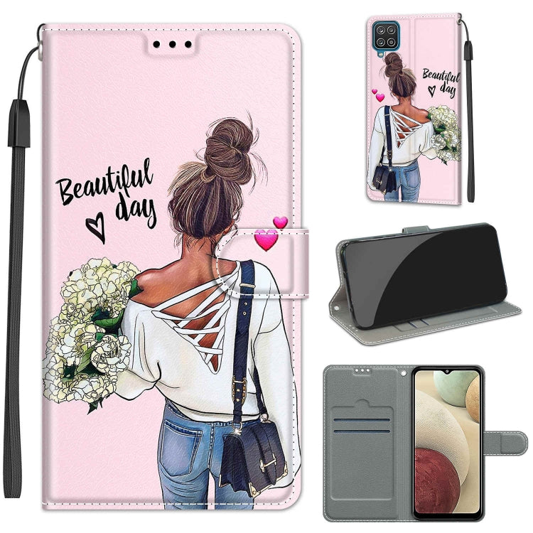 Custodia in pelle PU a vibrazione orizzontale con chiusura magnetica a disegno colorato di tensione con supporto e slot per schede, For Samsung Galaxy A12 / M12