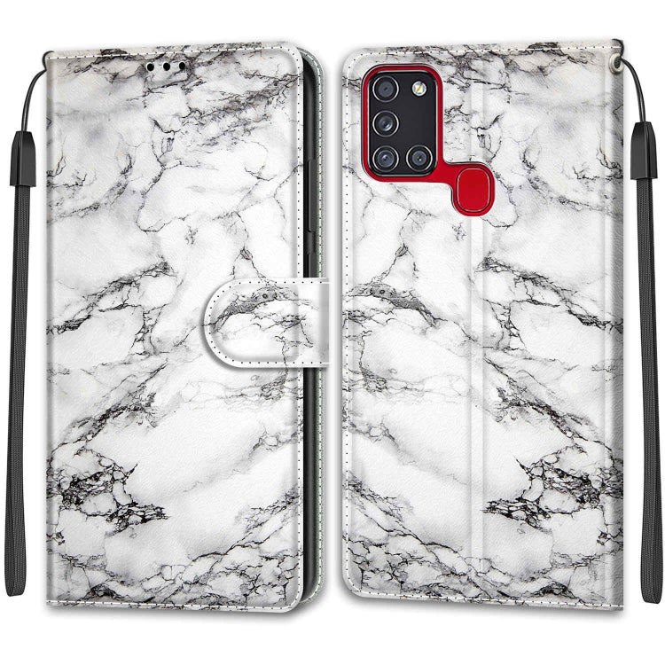 Custodia in pelle PU a vibrazione orizzontale con chiusura magnetica a disegno colorato di tensione con supporto e slot per schede, For Samsung Galaxy A21s