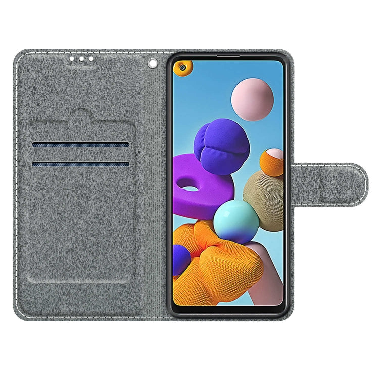 Custodia in pelle PU a vibrazione orizzontale con chiusura magnetica a disegno colorato di tensione con supporto e slot per schede, For Samsung Galaxy A21s