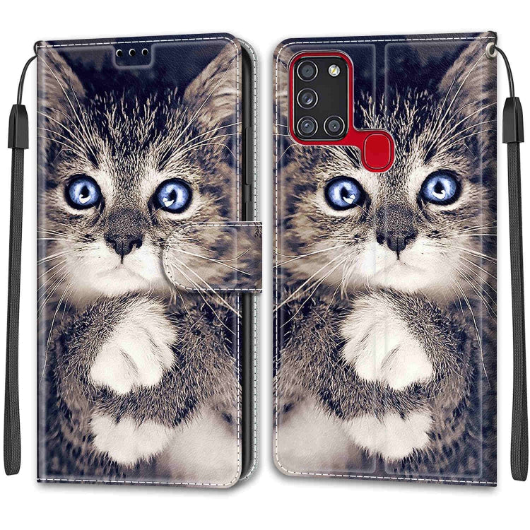 Custodia in pelle PU a vibrazione orizzontale con chiusura magnetica a disegno colorato di tensione con supporto e slot per schede, For Samsung Galaxy A21s
