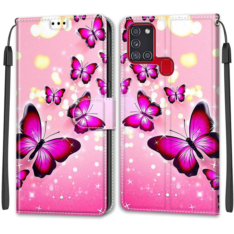 Custodia in pelle PU a vibrazione orizzontale con chiusura magnetica a disegno colorato di tensione con supporto e slot per schede, For Samsung Galaxy A21s