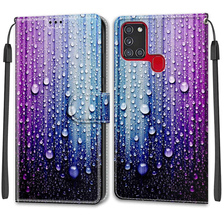 Custodia in pelle PU a vibrazione orizzontale con chiusura magnetica a disegno colorato di tensione con supporto e slot per schede, For Samsung Galaxy A21s