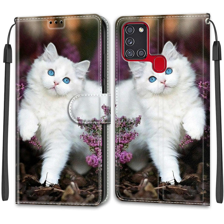 Custodia in pelle PU a vibrazione orizzontale con chiusura magnetica a disegno colorato di tensione con supporto e slot per schede, For Samsung Galaxy A21s