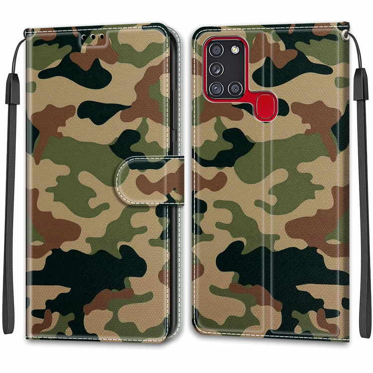 Custodia in pelle PU a vibrazione orizzontale con chiusura magnetica a disegno colorato di tensione con supporto e slot per schede, For Samsung Galaxy A21s