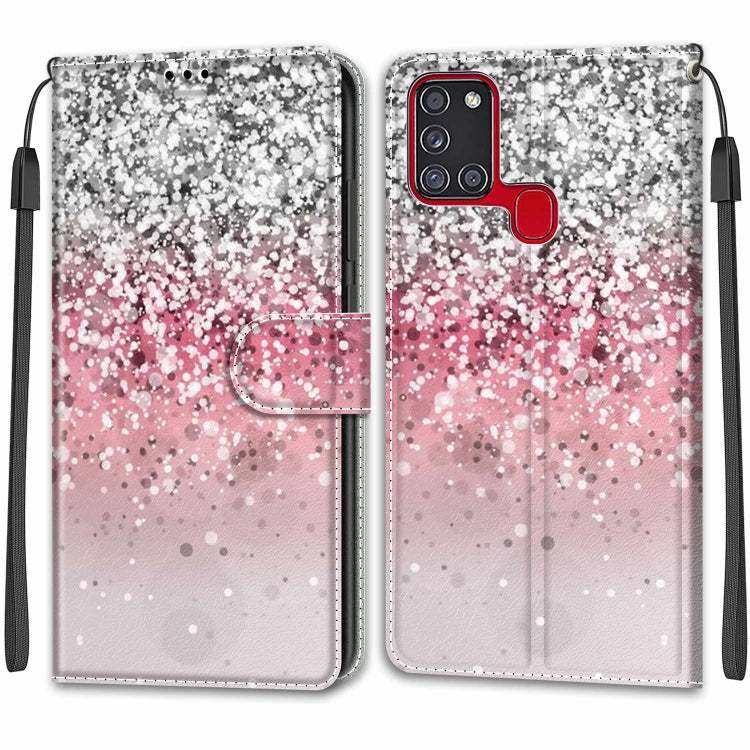 Custodia in pelle PU a vibrazione orizzontale con chiusura magnetica a disegno colorato di tensione con supporto e slot per schede, For Samsung Galaxy A21s