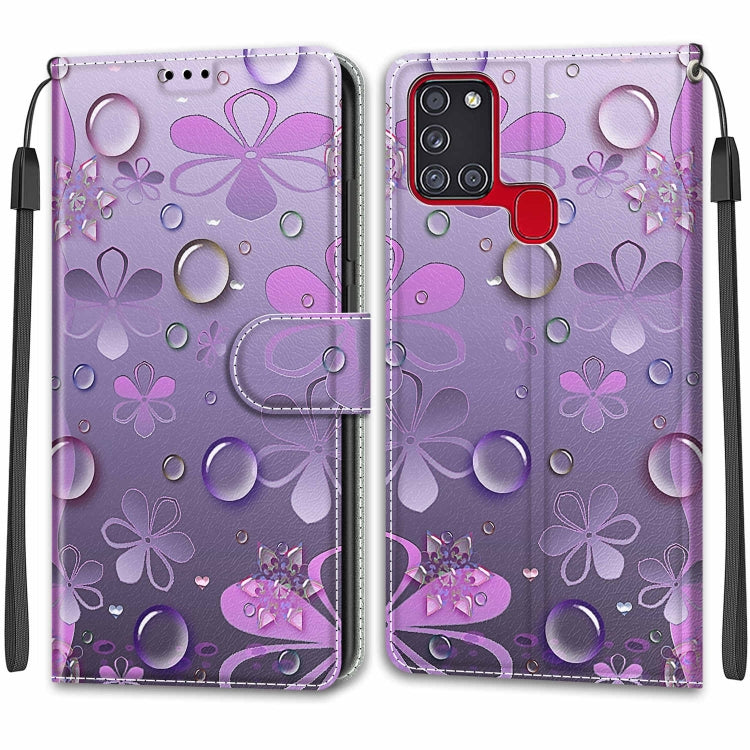 Custodia in pelle PU a vibrazione orizzontale con chiusura magnetica a disegno colorato di tensione con supporto e slot per schede, For Samsung Galaxy A21s