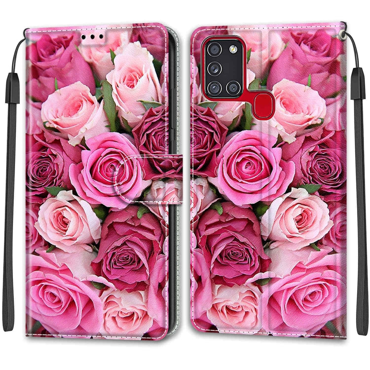 Custodia in pelle PU a vibrazione orizzontale con chiusura magnetica a disegno colorato di tensione con supporto e slot per schede, For Samsung Galaxy A21s