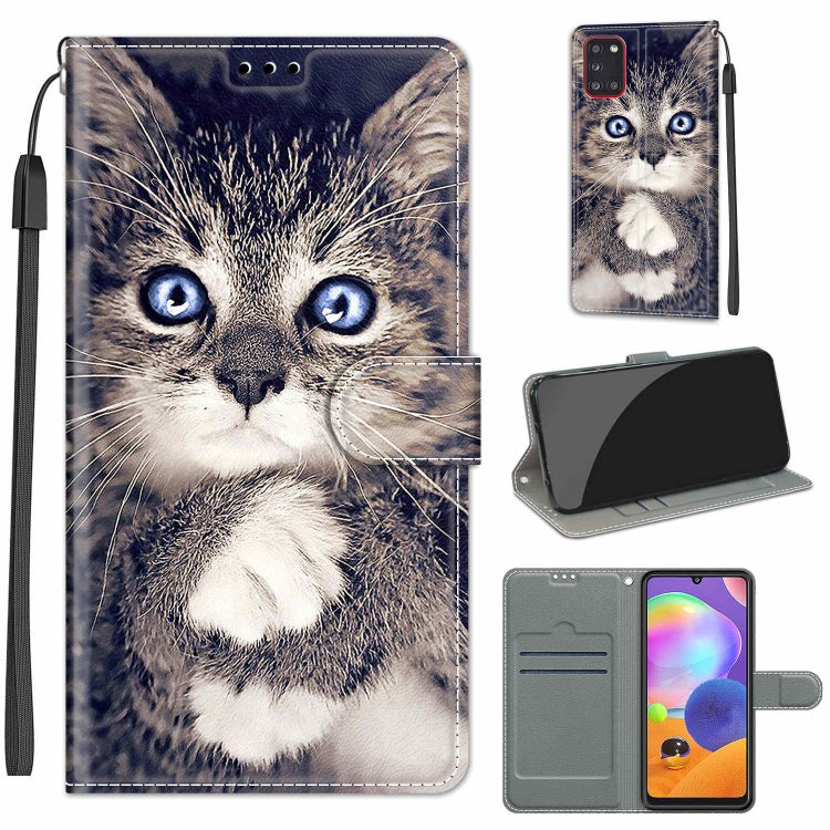 Custodia in pelle PU a vibrazione orizzontale con chiusura magnetica a disegno colorato di tensione con supporto e slot per schede, For Samsung Galaxy A31