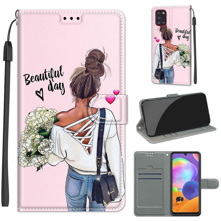 Custodia in pelle PU a vibrazione orizzontale con chiusura magnetica a disegno colorato di tensione con supporto e slot per schede, For Samsung Galaxy A31