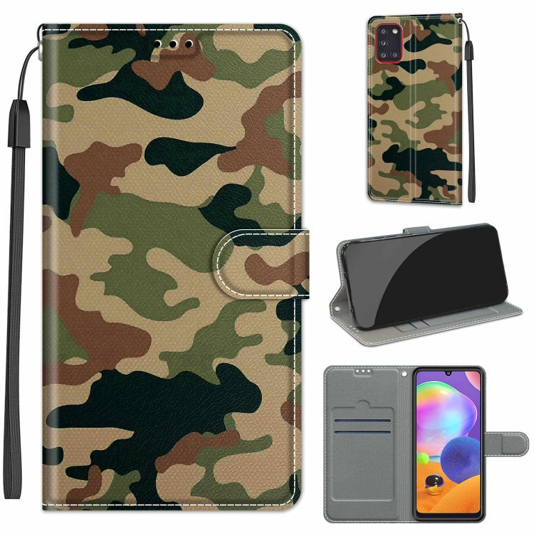 Custodia in pelle PU a vibrazione orizzontale con chiusura magnetica a disegno colorato di tensione con supporto e slot per schede, For Samsung Galaxy A31
