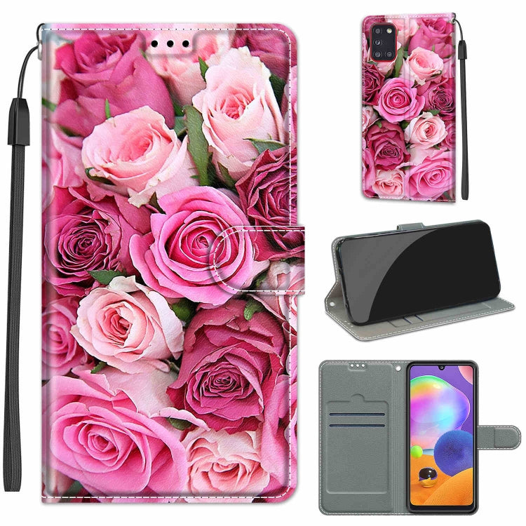 Custodia in pelle PU a vibrazione orizzontale con chiusura magnetica a disegno colorato di tensione con supporto e slot per schede, For Samsung Galaxy A31