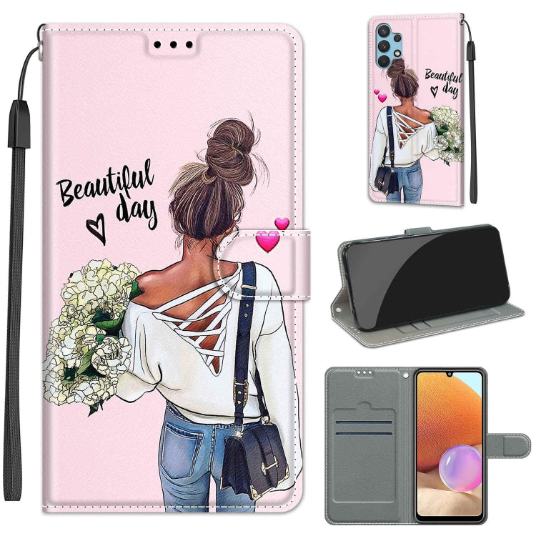 Custodia in pelle PU a vibrazione orizzontale con chiusura magnetica a disegno colorato di tensione con supporto e slot per schede, For Samsung Galaxy A32 4G